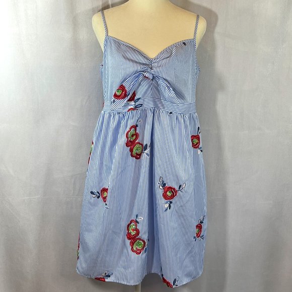 Romeo & Juliet Couture Blue & White Striped & Floral Spaghetti Strap Dre… - Picture 1 of 9